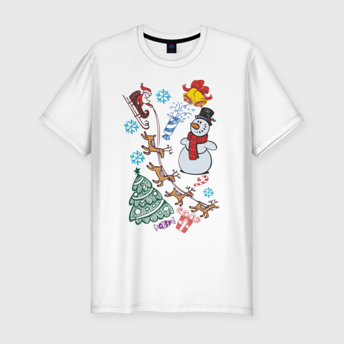 Мужская футболка приталенная из хлопка с принтом Всё о Новом Годе, вид спереди №1