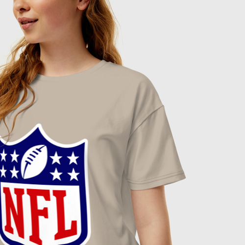 Женская футболка хлопок Oversize NFL, цвет миндальный - фото 3