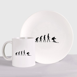 Набор: тарелка + кружка Эволюция лыжи