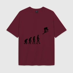 Женская футболка Oversize хлопок texturе Эволюция лыжник