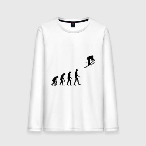 Мужской лонгслив хлопок с принтом Эволюция лыжник, вид спереди #2