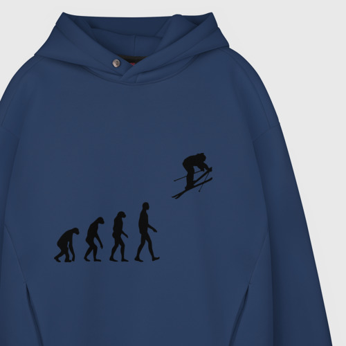 Мужское худи Oversize хлопок Эволюция лыжник, цвет темно-синий - фото 4