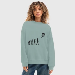 Женский свитшот oversize без начеса хлопок Эволюция лыжник - фото 2