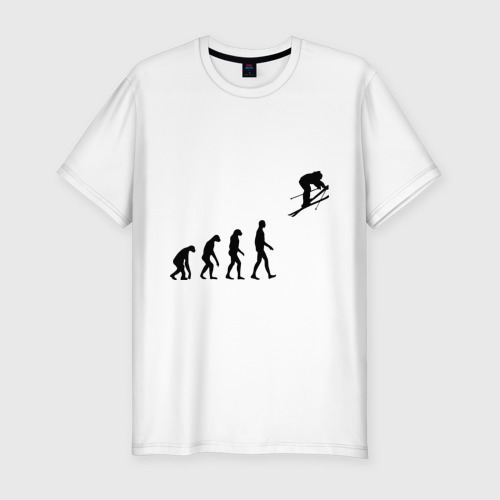Мужская футболка хлопок Slim Эволюция лыжник