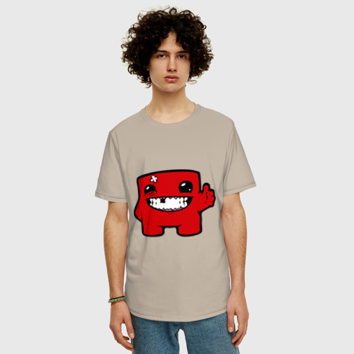 Мужская футболка хлопок Oversize с принтом Super Meat Boy, фото на моделе #1