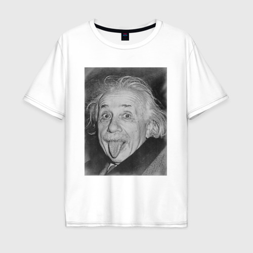 Мужская футболка из хлопка оверсайз с принтом Энштейн язык, вид спереди №1