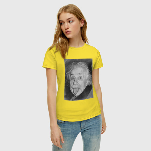 Женская футболка хлопок Энштейн язык, цвет желтый - фото 3