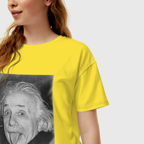 Женская футболка хлопок Oversize Энштейн язык, цвет желтый - фото 3