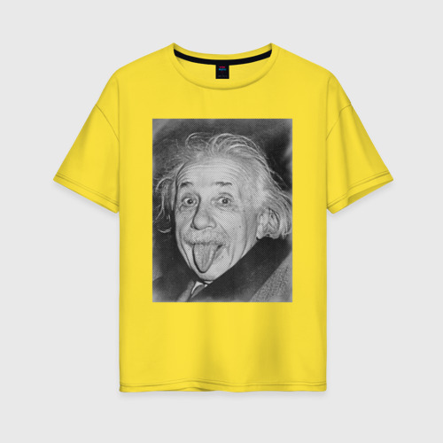 Женская футболка хлопок Oversize Энштейн язык, цвет желтый