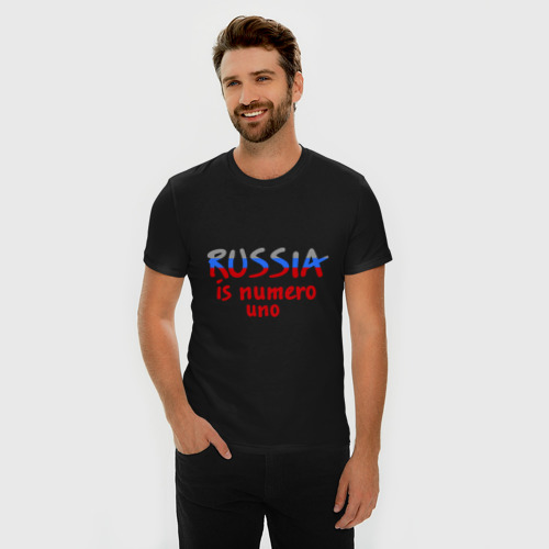 Мужская футболка хлопок Slim russia is numero uno, цвет черный - фото 3