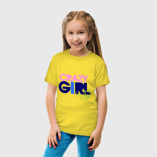 Детская футболка хлопок Crazy girl, цвет желтый - фото 5