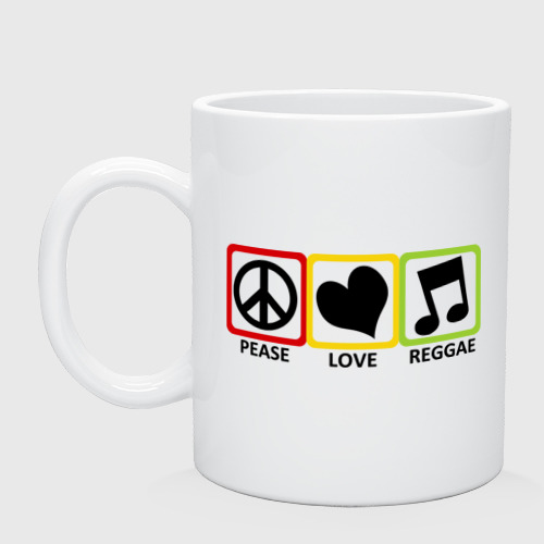 Кружка керамическая Peace, Love, Reggae, цвет белый