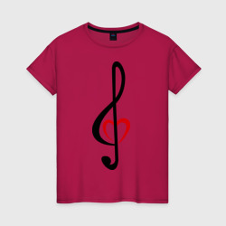Женская футболка хлопок Скрипичный ключ сердце