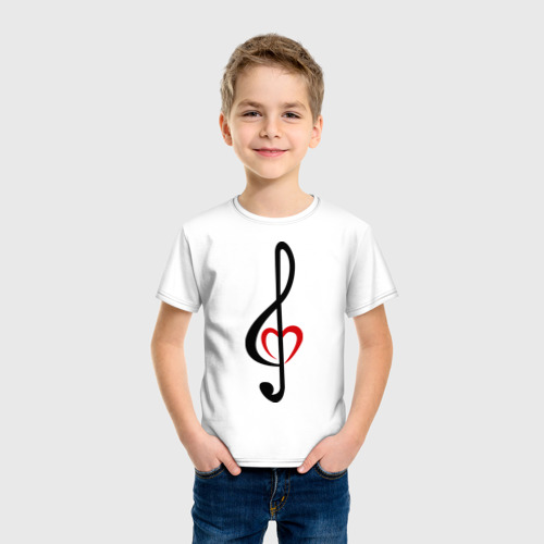 Детская футболка хлопок Скрипичный ключ сердце, цвет белый - фото 3