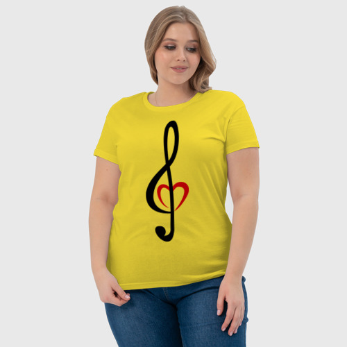 Женская футболка хлопок Скрипичный ключ сердце, цвет желтый - фото 6