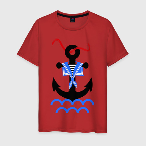 Мужская футболка хлопок морской якорь, цвет красный