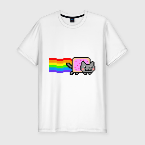 Мужская футболка хлопок Slim Nyan Cat, цвет белый