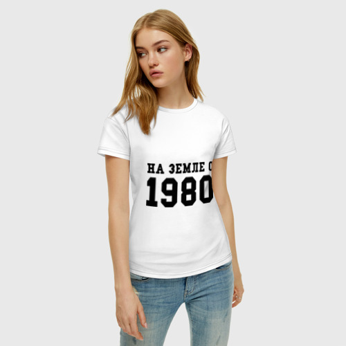 Женская футболка хлопок На Земле с 1980, цвет белый - фото 3