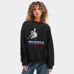 Женский свитшот oversize без начеса хлопок Иероглиф борцы Россия - фото 2