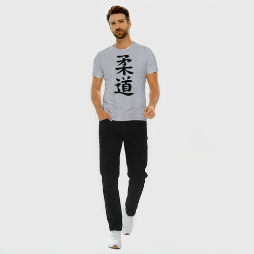 Мужская футболка хлопок Slim Иероглиф дзюдо, цвет меланж - фото 5