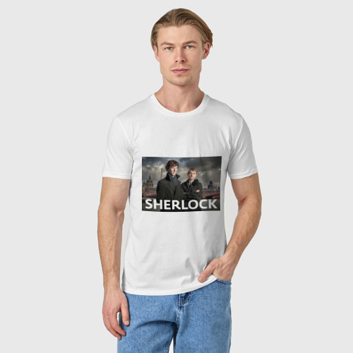 Мужская футболка хлопок Шерлок город, цвет белый - фото 3