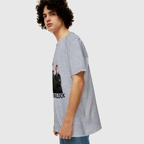 Мужская футболка хлопок Oversize Шерлок надпись полноцвет, цвет меланж - фото 5