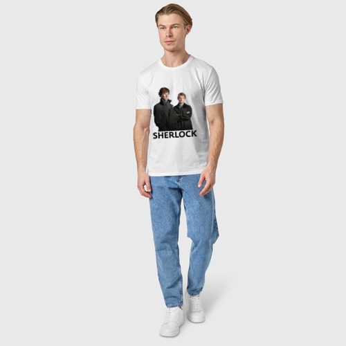 Мужская футболка хлопок Шерлок надпись полноцвет, цвет белый - фото 5