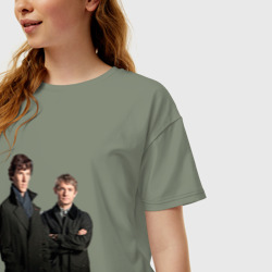 Женская футболка хлопок Oversize Шерлок надпись полноцвет - фото 2