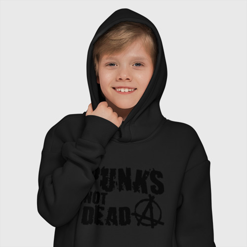 Детское худи Oversize хлопок Punks not dead 2, цвет черный - фото 12