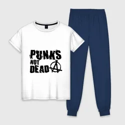 Женская пижама с белой футболкой хлопок Punks not dead 2