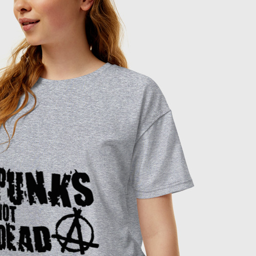 Женская футболка хлопок Oversize Punks not dead 2, цвет меланж - фото 3