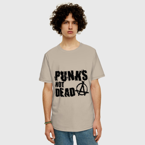 Мужская футболка хлопок Oversize Punks not dead 2, цвет миндальный - фото 3