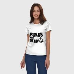 Женская пижама с белой футболкой хлопок Punks not dead 2 - фото 2