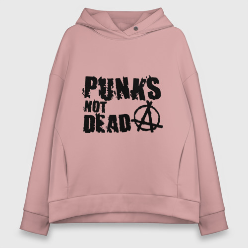 Женское худи Oversize хлопок Punks not dead 2, цвет пыльно-розовый