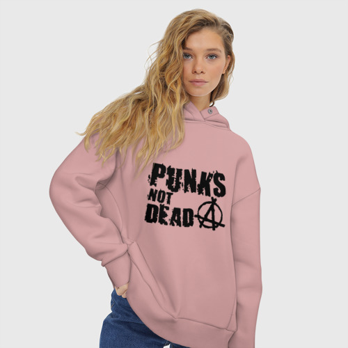 Женское худи Oversize хлопок Punks not dead 2, цвет пыльно-розовый - фото 4