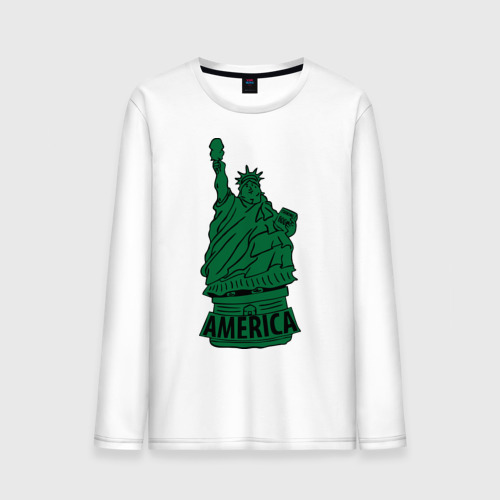 Мужской лонгслив хлопок Америка (America) Толстая статуя свободы, цвет белый