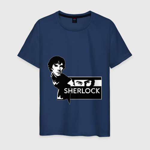 Мужская футболка хлопок T-shirt Sherlock, цвет темно-синий