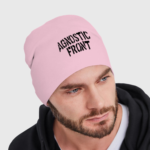 Мужская шапка демисезонная Agnostic front, цвет светло-розовый - фото 3