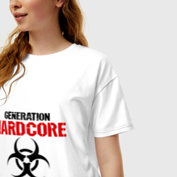 Футболка с принтом Generation Hardcore для женщины, вид на модели спереди №2. Цвет основы: белый