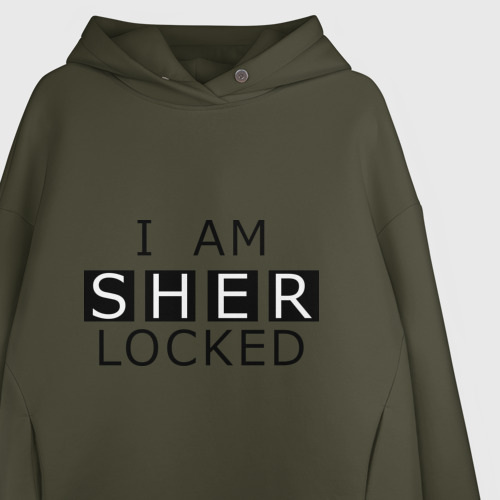 Женское худи Oversize хлопок I am sherlocked, цвет хаки - фото 3