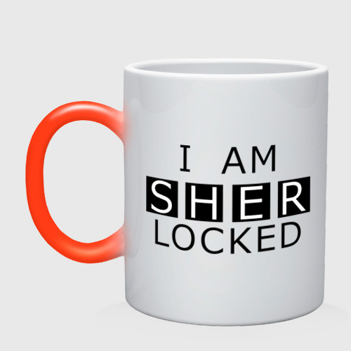 Кружка хамелеон с принтом I am sherlocked, вид спереди №1