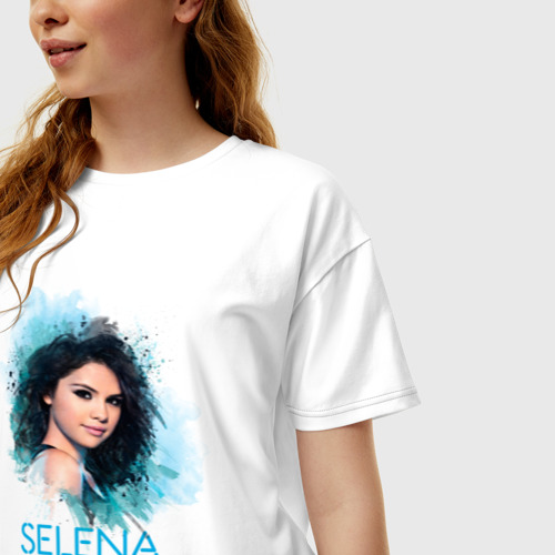 Женская футболка хлопок Oversize Selena Gomez, цвет белый - фото 3