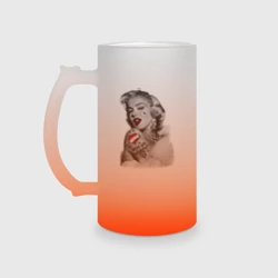 Кружка пивная матовое стекло Мэрилин Монро с тату