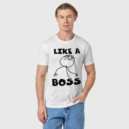 Мужская футболка хлопок Like a boss, цвет белый - фото 3