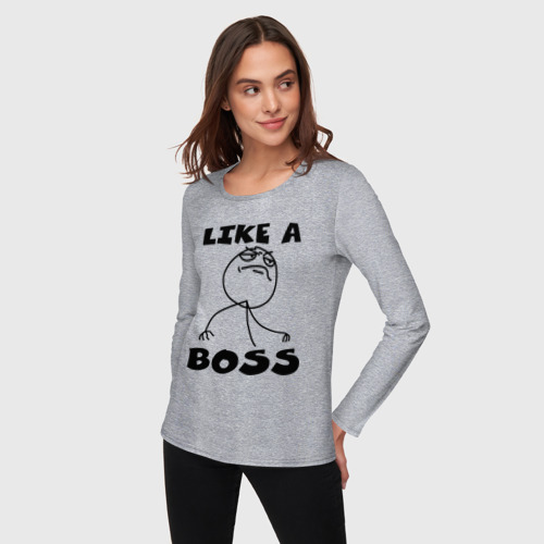 Женский лонгслив хлопок Like a boss, цвет меланж - фото 3