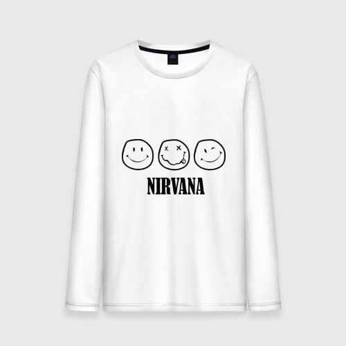 Мужской лонгслив хлопок Nirvana logo - happy, dead, wink emoji, цвет белый