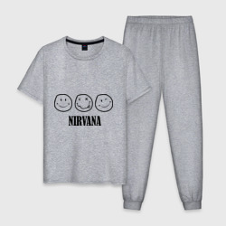 Мужская пижама хлопок Nirvana logo - happy, dead, wink emoji