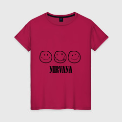 Женская футболка хлопок Nirvana logo - happy, dead, wink emoji