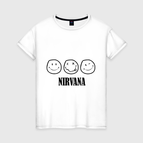 Женская футболка хлопок Nirvana logo - happy, dead, wink emoji, цвет белый