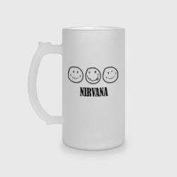 Кружка пивная матовое стекло Nirvana logo - happy, dead, wink emoji